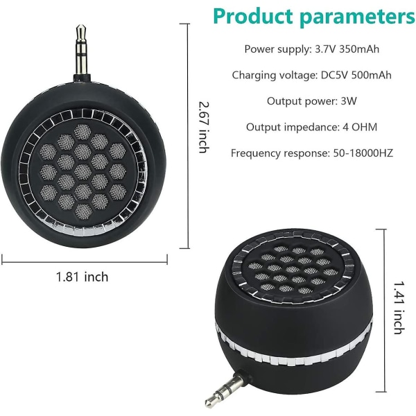 Bärbar högtalare, Mini mobiltelefonhögtalare med 3,5 mm Aux-ljudgränssnitt i Micro Usb-port Clear Bass