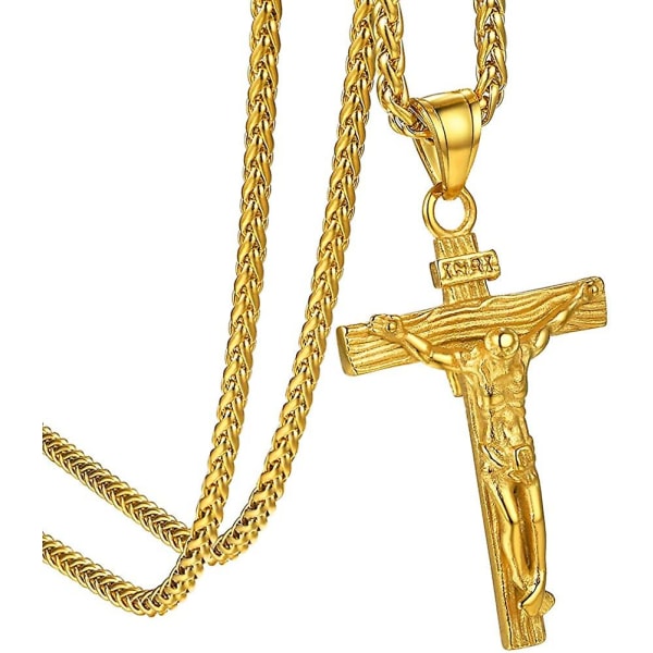 Rostfritt stål kors halsband för män kvinnor, 18k guld svart Jesus krucifix