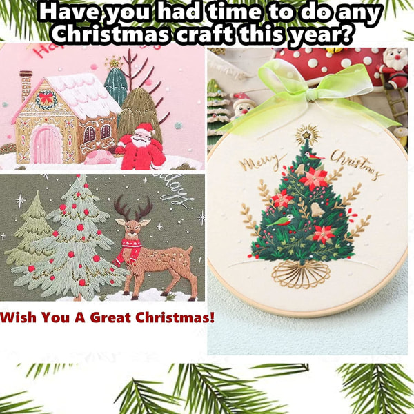 Julklapp broderikit för vuxna nybörjare, 3-pack, allt i ett