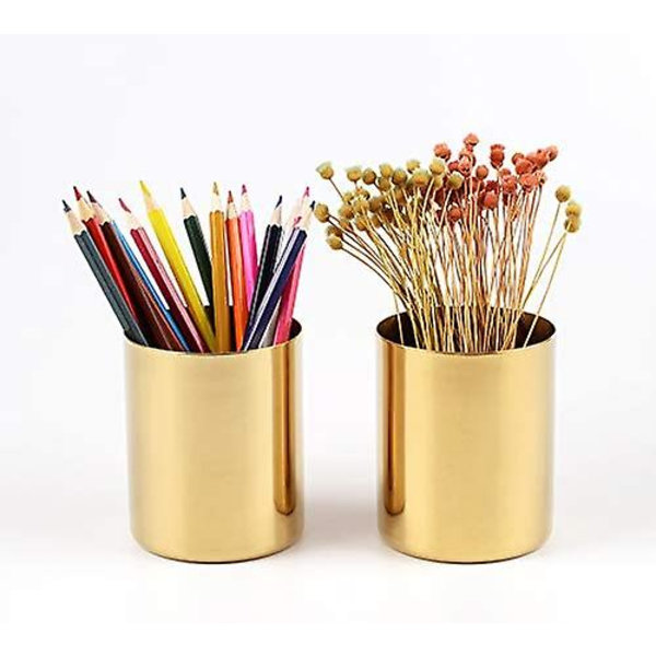 Pennekopholder Skrivebordsorganisator, Guld Penneholder Beholder Desktop Papirvarer Organizer Bordvaser Blomsterpotte Makeup Børsteholder, rustfrit stål