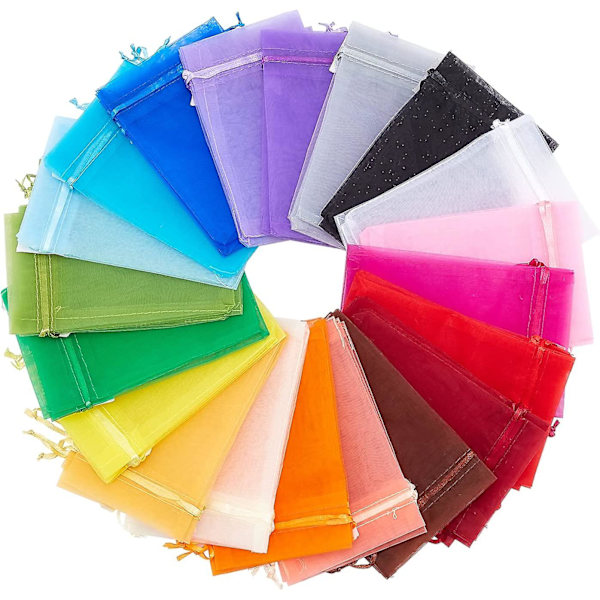200 kpl 4x6 tuuman organzapusseja, 20 väriä, läpikuultavia organza-lahjapusseja kiristysnyörillä, korupusseja, organzapusseja irtotavarana häihin, juhlapalveluksiin, joululahjoihin B