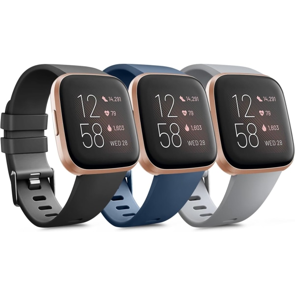 3-pack mjuka silikonband för Fitbit Versa 2 / Fitbit Versa/Fitbit Versa Lite Classic justerbara sportband för kvinnor och män, små och stora small