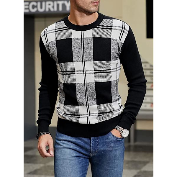 Herrjumper Vinterrutig Tröja Rund Hals Pullover Tröjor Stickad Casual Höst