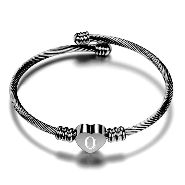 Armband med svarta hjärtinitialer - a-z i rostfritt stål, graverad charm-armband, smycke för kvinnor och flickor, födelsedagspresent, festivalpresent