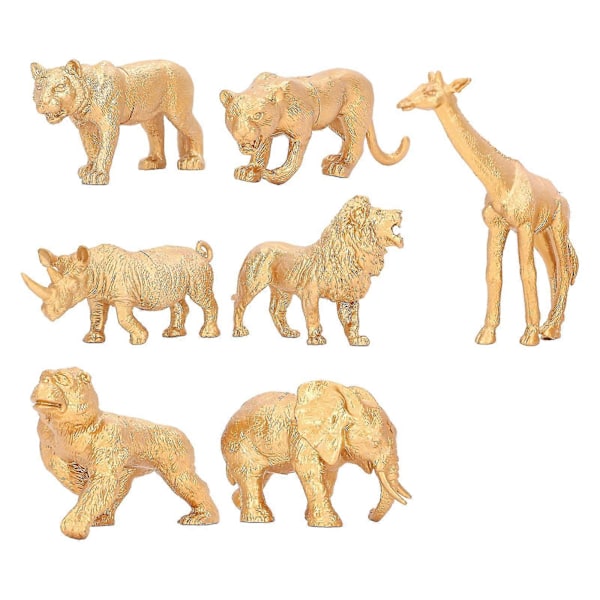 7 stk. Safari Dyrefigurer Legetøj Guldfarve Vilde Zoo Dyr Figurer