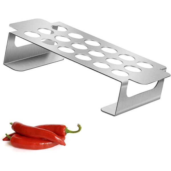 Jalapeno Grillställ i Rostfritt Stål Grillhållare för Jalapenos, 18 Hål Kycklingben Grillställ för Matlagning Peppar Kycklingben Vingar Chilli Rack