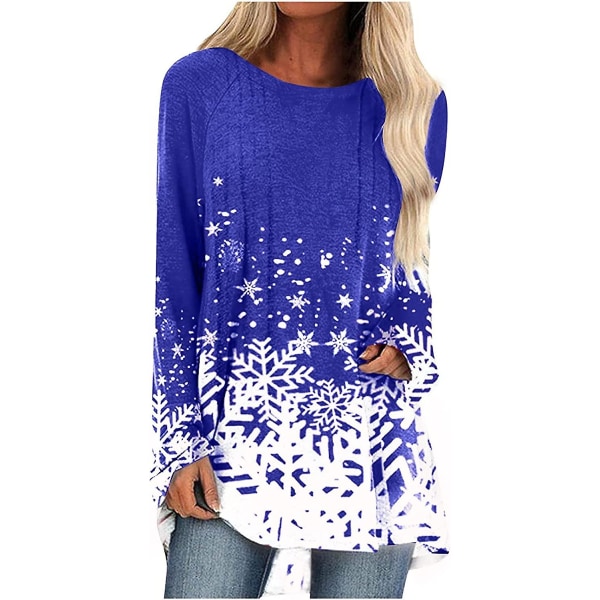 Elegant dame plus size afslappet retro print O-hals langærmet T-shirt toppe