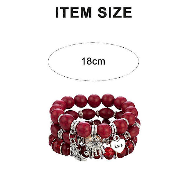 Enkel Bohemisk Pärl-Elefantvingar LOVE Mönster Boll Armband Red
