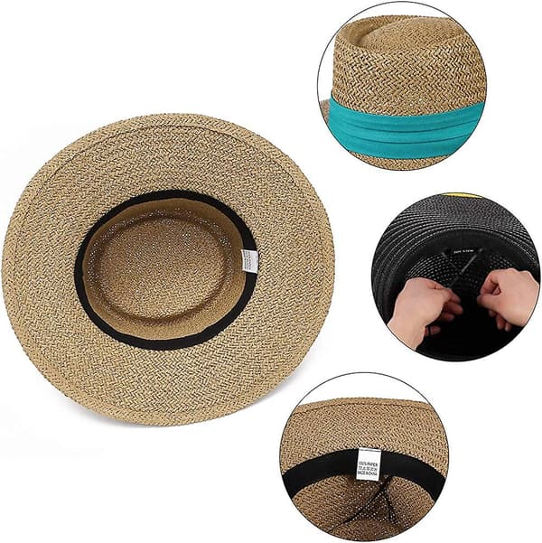 Halm Fedora Hatt Bred Brätte Panama Solhatt Båtsmanhatt För Acsergery Kvinnor, Strand Resa Hatt Present