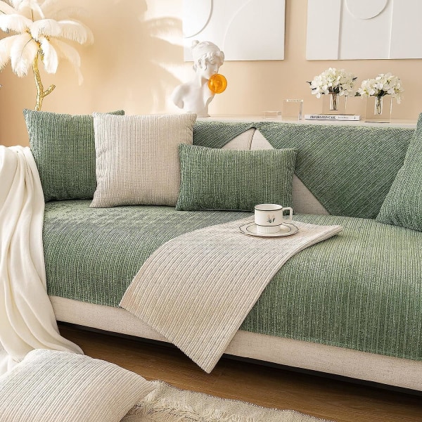 2023 Nya sofföverdrag Chenille cover för 3-sits sofföverdrag, halkfri L-form cover, möbelskydd Cover för sittkudde soffa Green Sofa cushion 90x90cm