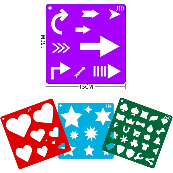 20 stk. Tegnestencilsæt til børn, formsporingsskabeloner, grundlæggende formskabeloner, geometriske formstencils, genanvendelige DIY-malestencils