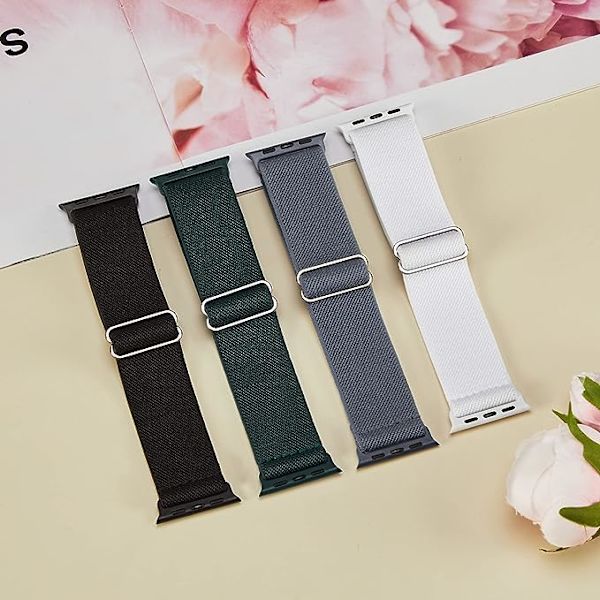 4-pack nylon solo loop-band kompatibel med Apple Watch 38 mm 40 mm 41 mm 42 mm 44 mm 45 mm 49 mm, justerbara flätade sportarmband i elastiskt material AA008 38mm 40mm 41mm