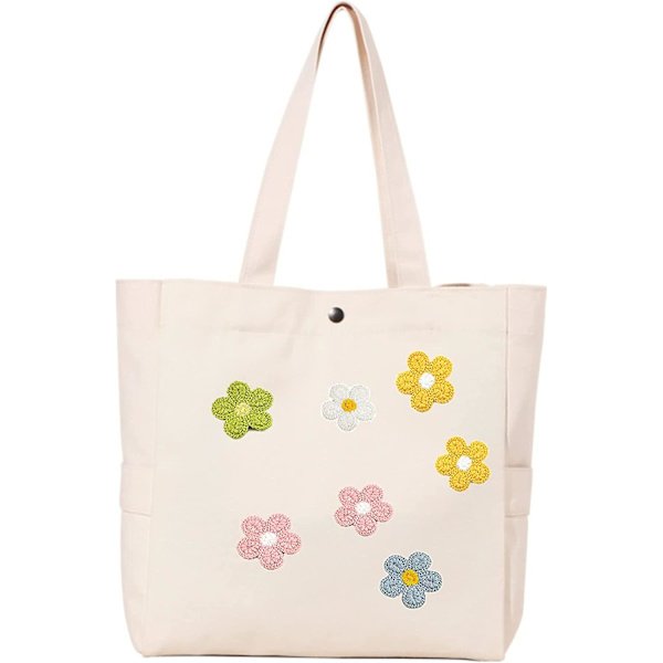 Handgjorda stickade virkade broderade leende ansikte solrosblommor lappar syapplikationer prästkragar blommor lapp för kvinnors kläder huvudbonader hårklämmor Ha