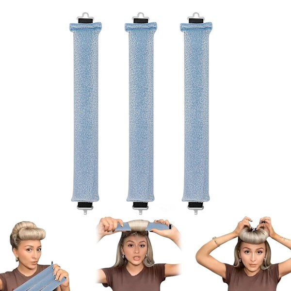 SBSGV 3-pack Värmefria Lockar Hårcurlers, Flexibla Satin Värmefria Långa Hårrullear, Mjuka DIY Våghårrullear Stylingverktyg för Långt Medellångt Hårlås Blue