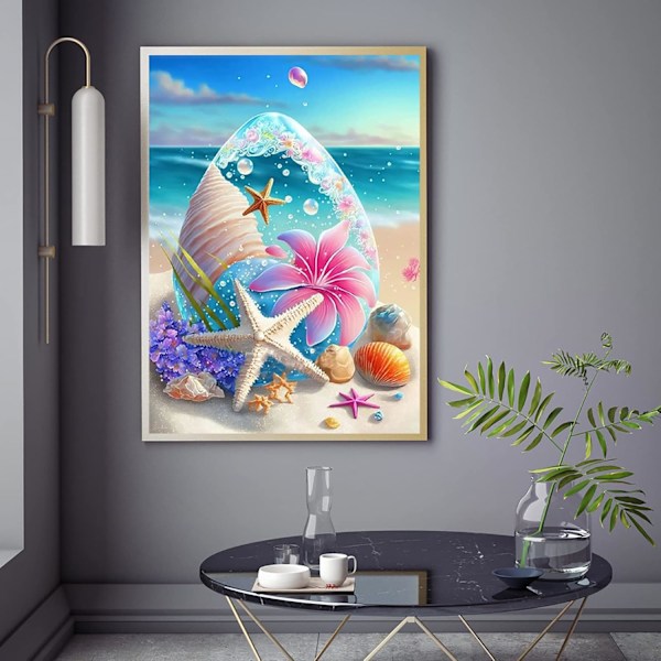 5D Diamantmålning Kit för Vuxna Nybörjare, Fantastisk Skals Havsdiamantkonst Kit, DIY Full Rund Borr Strand Gem Art Kit, Hemvägg Dekoration