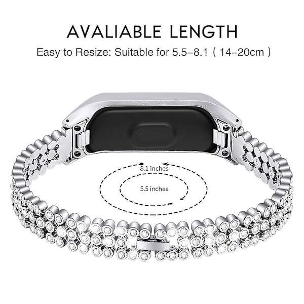 Udskiftningsarmbånd Rhinestone Urrem til Samsung Smart Watch Fit2 Silver