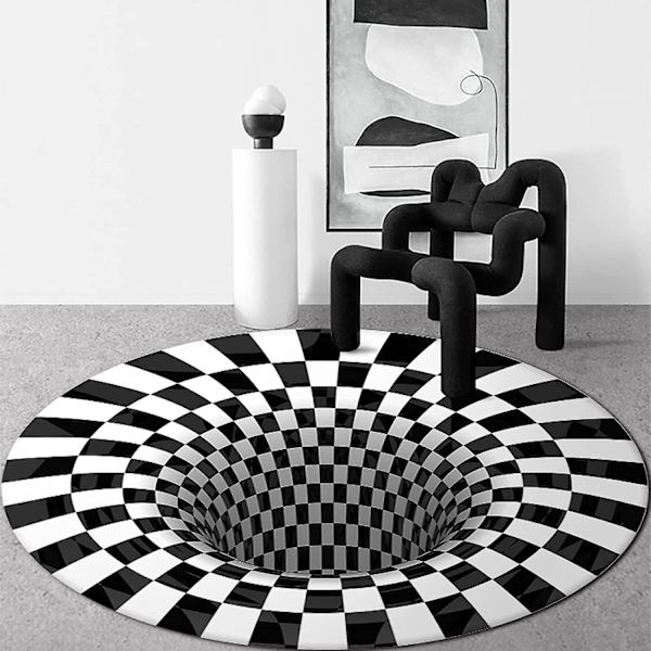 Pyöreä 3D-matto Vortex Trap -visuaalinen illuusio, painettu alue matto lattiamatto liukumaton 80x80cm