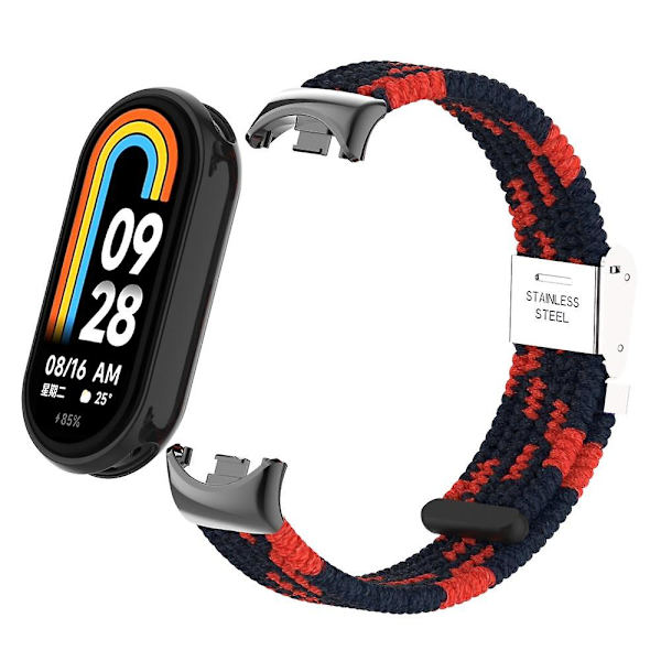 För Xiaomi Smart Band 8 flätad nylon klockarmband justerbart spänne elastiskt band Black Red
