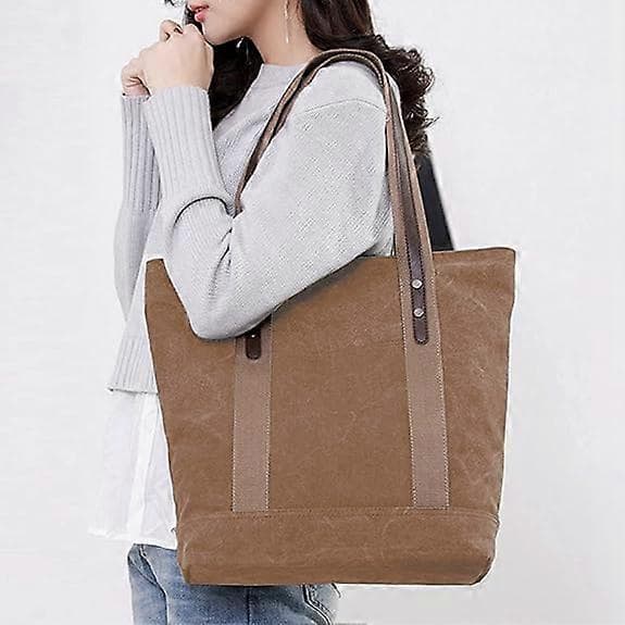 Dame Canvas Skuldertasker Retro Afslappede Håndtasker Arbejdstaske Tote Taske Brun