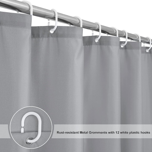 Grå Duschdraperier Mögelbeständiga Tvättbara, Snabbtorkande Vattenavvisande Tyg Badrum Duschdraperi 180 X 200cm Drop Med 12 Plastkrokar