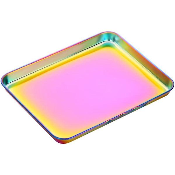 Regnbågsbakplåt Pan Sheets Rostfritt Stål Flast Matserveringsbricka Metallbricka - Rektangulär Dekorativ Bricka Fest Kök (12,25 X 9,65 X 1 Tum,r