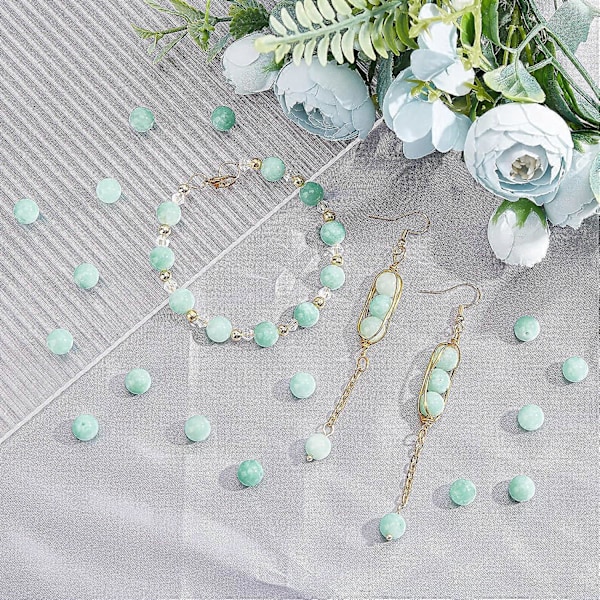 Omkring 48 stk. naturstensperler 8 mm naturlig Myanmar jade runde perler ædelsten løse perler til armbånd halskæde smykkefremstilling (hul: 1 mm)