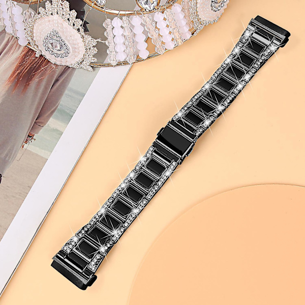 För Fitbit Versa 4/Sense 2 Resin Watch Strap i rostfritt stål med strassdekor Black