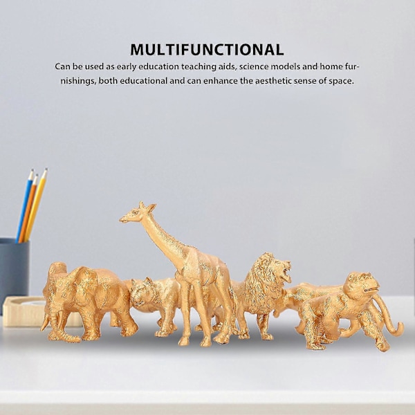 7 stk. Safari Dyrefigurer Legetøj Guldfarve Vilde Zoo Dyr Figurer