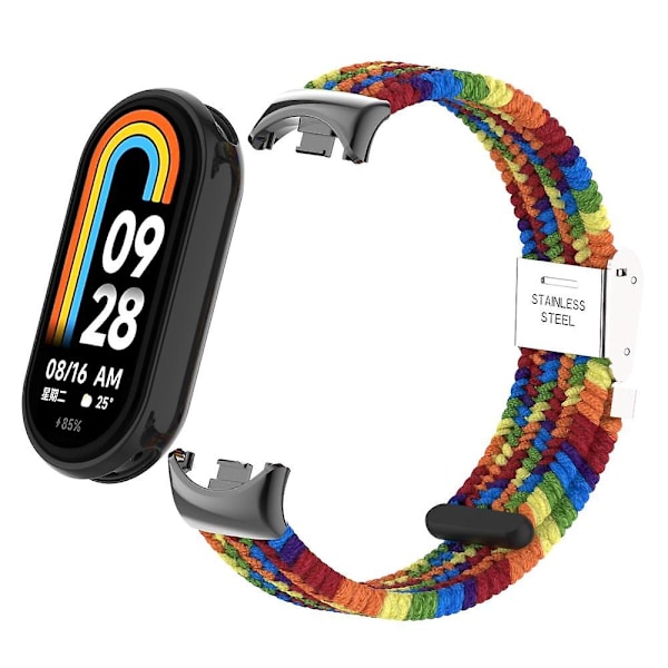 För Xiaomi Smart Band 8 flätad nylon klockarmband justerbart spänne elastiskt band Rainbow