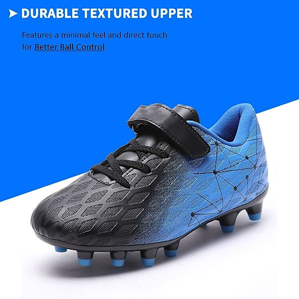 Fotballsko for barn, gutter og jenter, Fg/Ag baseballsko for ungdom, atletiske komfortable fotballsko for utendørs og innendørs bruk Black Blue EU30