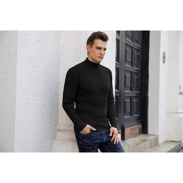 Herr Jumper Turtle Neck Toppar Twisted Stickad Pullover Vinter Slim Fit Långärmad tröja