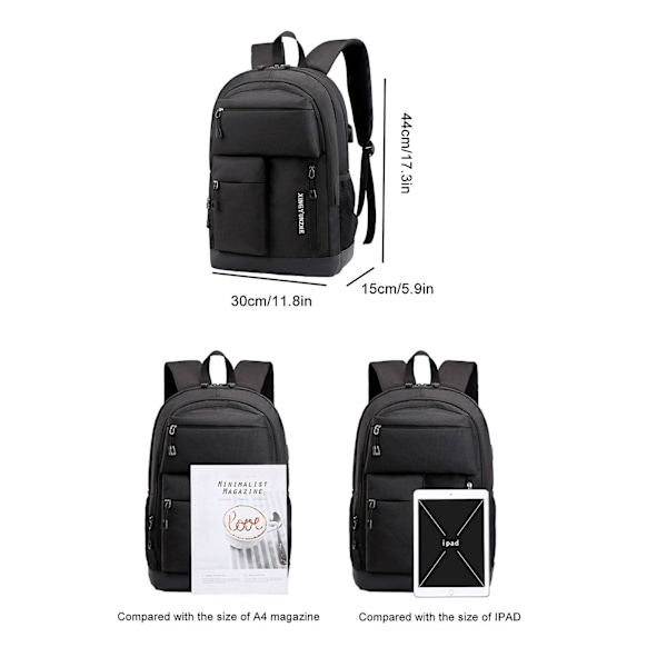 Ny Laptop Rygsæk, Forretningsrejse Med USB Opladningsport, Vandafvisende College Computertaske Til Kvinder & Mænd Passer Til 15.6 Tommer Laptop Black