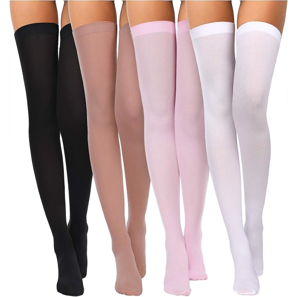 4 par silke lårhøye strømper for kvinner nylon sokker for kvinner Halloween Cosplay kostyme Black  White  Skin Color M