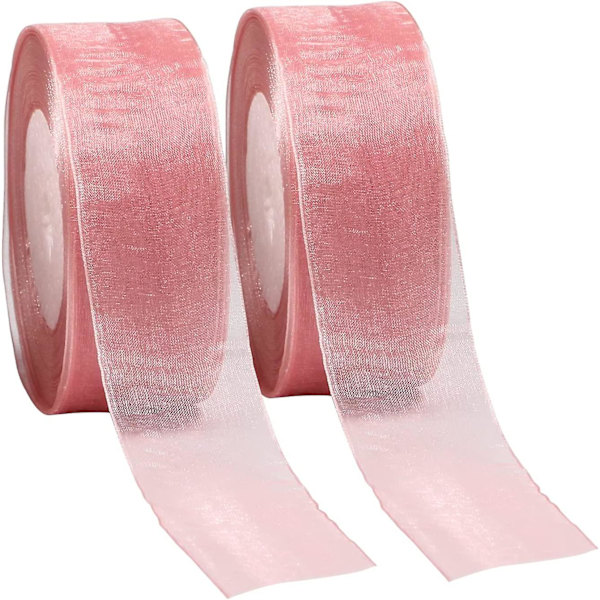 1,6 tommer Pink Organza Bånd til Gaveindpakning, 91 meter Craft Sheer Chiffon Bånd til Bryllup, Gaveindpakning, Juledekoration, Sløjfefremstilling, Kranse