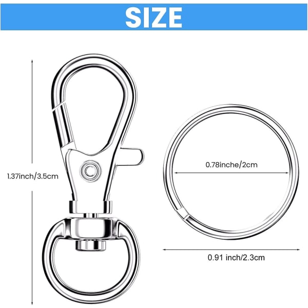 50 st vridbara karbinhakar med nyckelringar, nyckelkedjeklämmor, hummerklor för nyckelringar, smycken, gör-det-själv-hantverk, juldekoration,