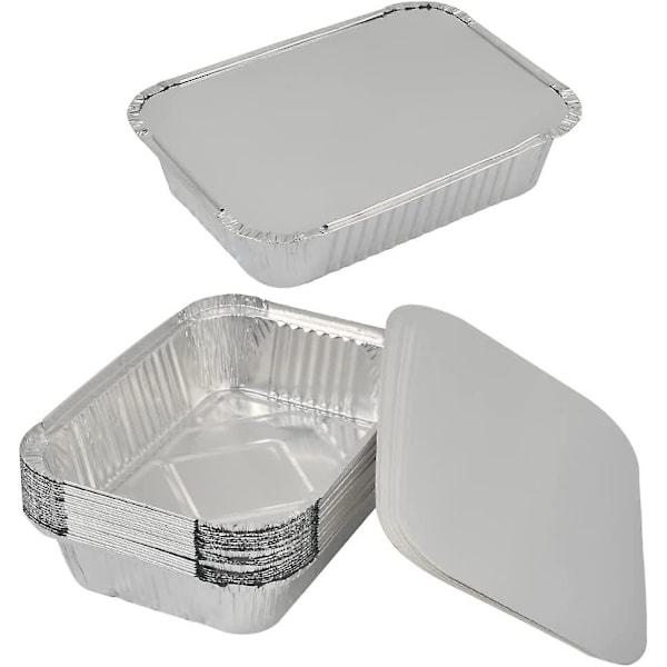 20 st aluminiumformar med lock - 26,5 x 19,2 x 6,5 cm - 1900 ml - Aluminiumgrillformarmatbehållare, aluminiumform
