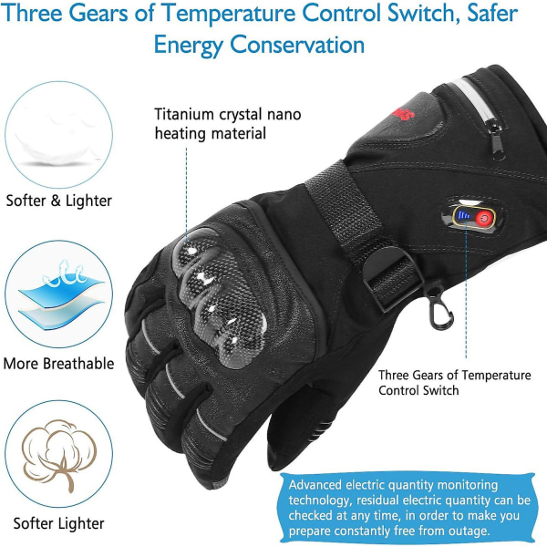 Uppvärmda handskar med knogskydd Uppvärmning av varm hud Läder Touch Screen Motorcykelhandskar Uppladdningsbara handskar för män Kvinnor Åker skidor XL