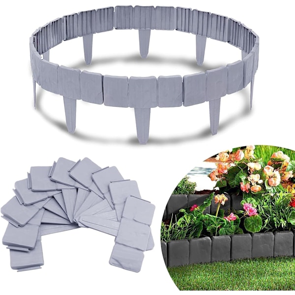 Gräskanter i Plast, Flexibla Stenliknande Blomsterrabatter 2,5 m, PP Blomsterrabatter, Klippkant, Palisad för Blommor