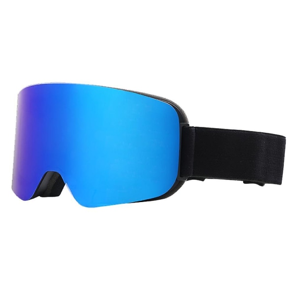 Skidglasögon, Cylindriska Anti-imma snöglasögon, UV-skyddande Skidglasögon för män och kvinnor Black frame full blue film