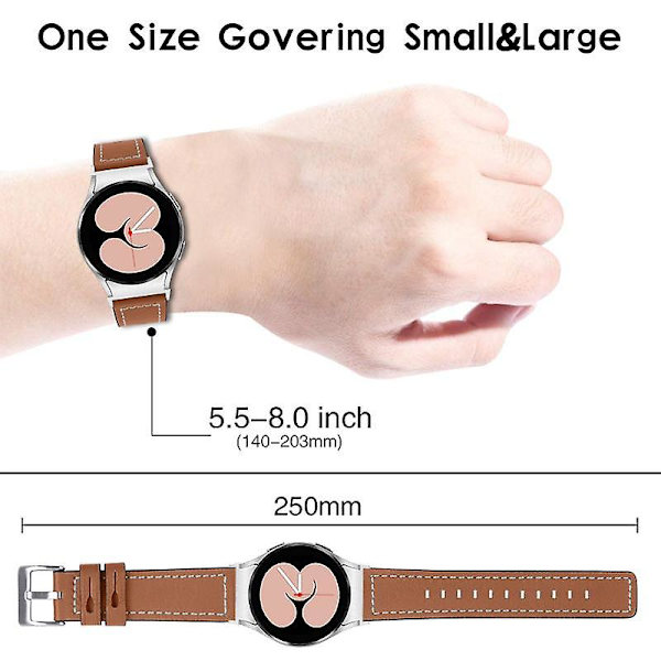 Säädettävä nahkainen ranneke Samsung Galaxy Watch4 Classic 42mm/46mm / Watch4 Active 40mm/44mm -kelloille Brown