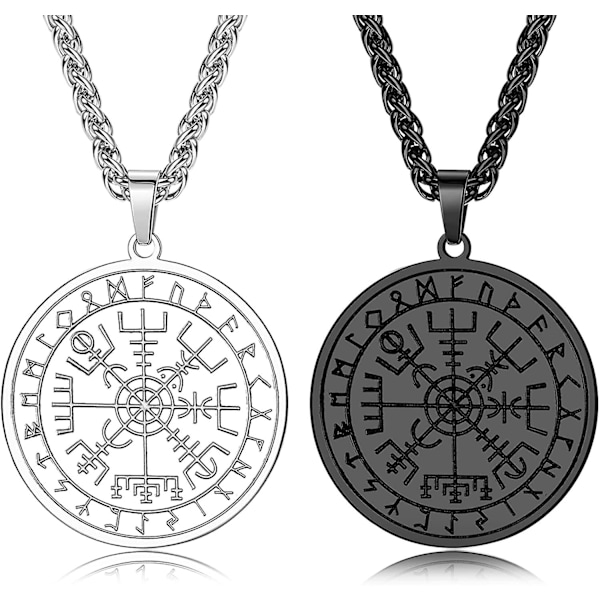 2 Herre Acsergery Kæde Sølv/sort Viking Kæde Amulet Rustfrit Stål Viking