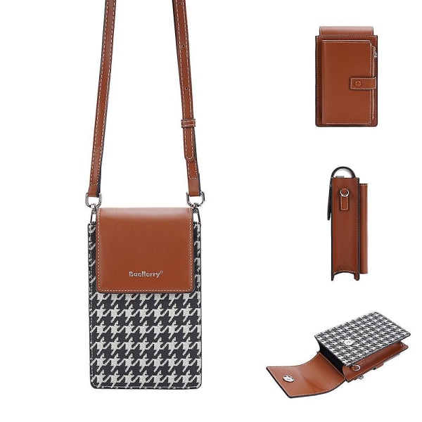 Magnetisk knappsplicing Gird PU läder crossbody väska liten axelväska för resor, dagligt bruk Brown