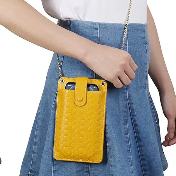 Ultratunn fashionabel mobiltelefonväska för kvinnor, väska i vävt mönster yellow