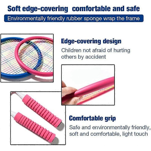 Badmintonketsæt Bærbare badmintonketsjere med 3 fjerbolde og bæretaske til børn Pink