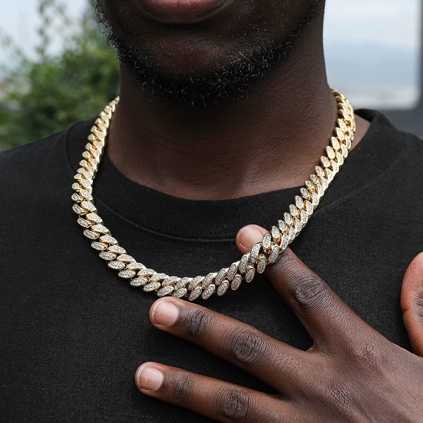 12mm Iced Out Cuban Link Chain - 18k äkta guld silverpläterad Miami Cuban Halsband Smycken, Hip Hop Diamantkedja Armband Halsband för män