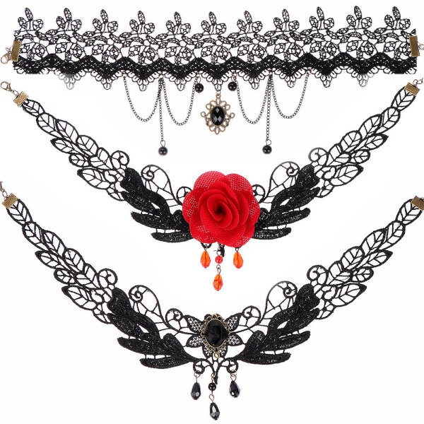 Crystal Gothic Halsband Boho Smycken Collar Chocker Svart Spets Sexig Lyx