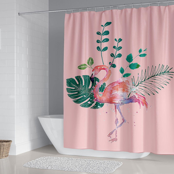 Flamingo Duschdraperi 150*180 Cm, Växt Duschdraperi Vattentätt Polyester Duschdraperi Med 12 Krokar För Dekoration