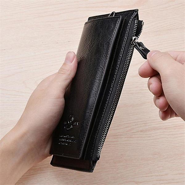 Herr Clutch Bag Dragkedja Fickor Kort Mynt Hållare PU Läder Plånbok Lång Plånbok Dark Coffee