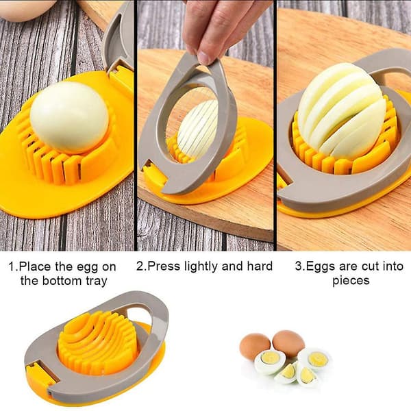 Eggdeler for hardkokte egg, eggkutter jordbærkutter, kraftig eggkutter i rustfritt stål for hardkokte egg/myk frukt/smør (gul)
