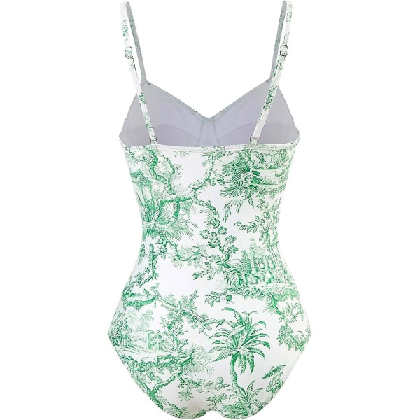 Eldel Badedrakt for Kvinner, Hel Badedrakt, Tettsittende Retro Trykk L 04 Green